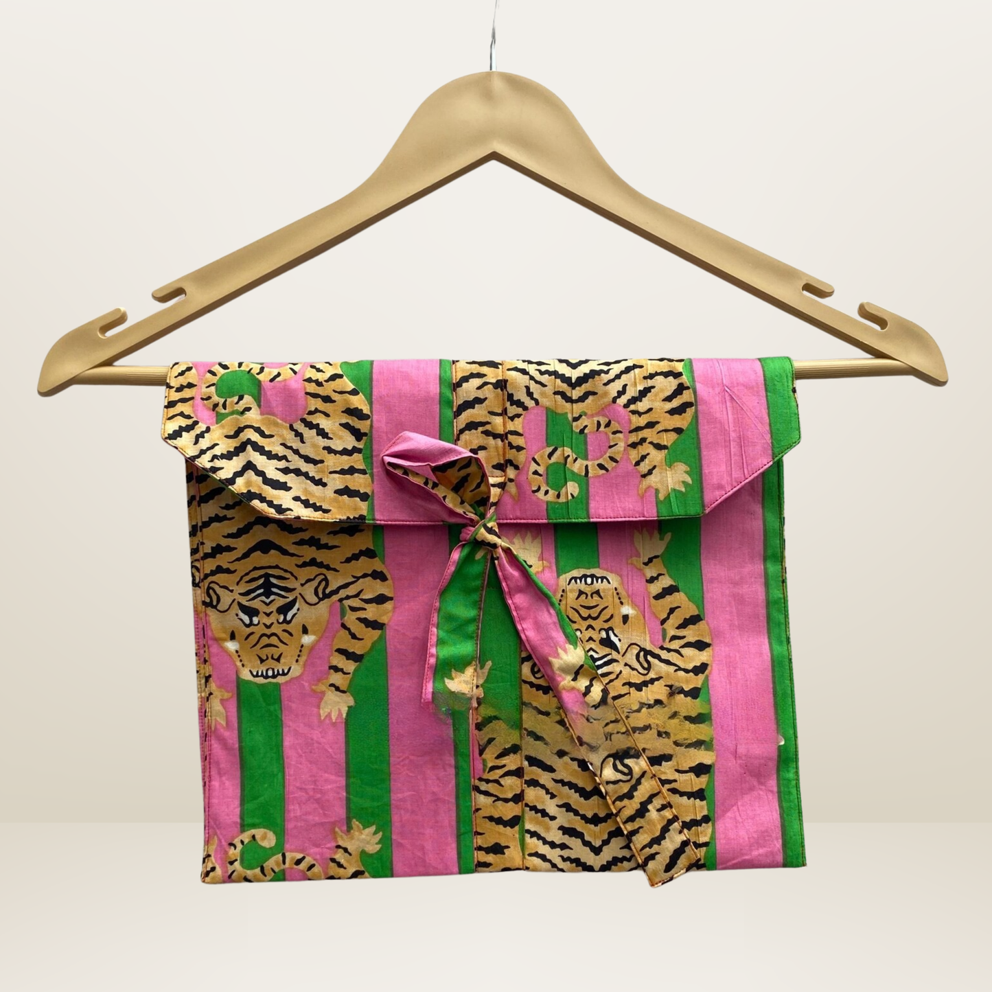 Women's Green Pink Stripes Tibetan Print Cotton Night Suit Set – Cute Two Piece Pajama Set