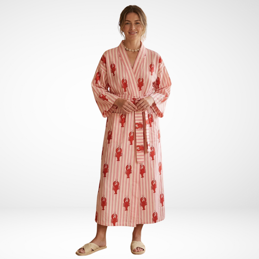 Orange Lobster Coast – Women’s Cotton Kimono