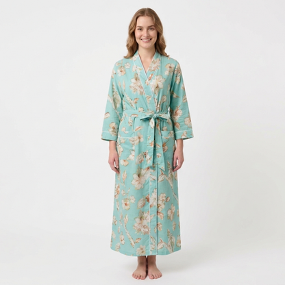 Sky Blue Bloom – Women’s Cotton Kimono