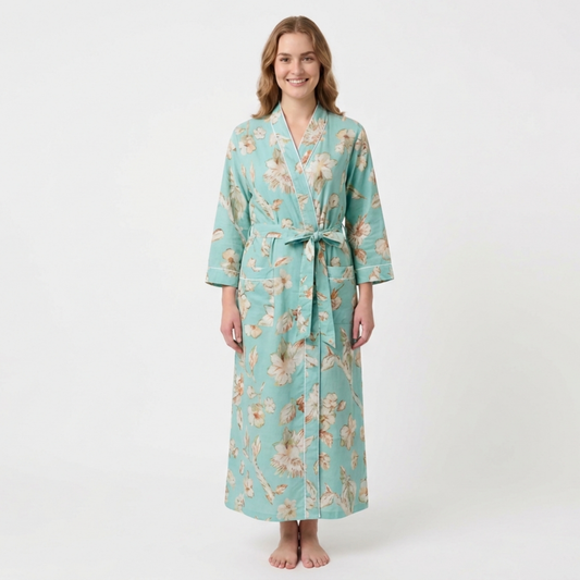 Sky Blue Bloom – Women’s Cotton Kimono