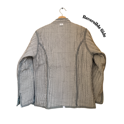 Minty Green Bloom - – Long Cotton Quilted Reversible Jacket