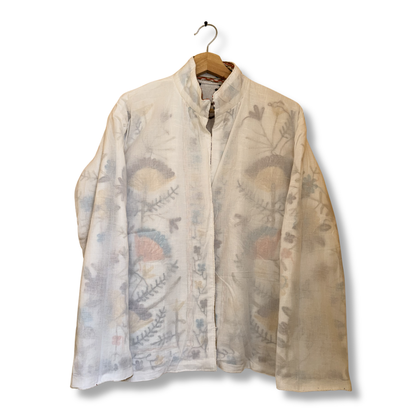 Women's White floral Suzani Reversible Jacket – Artistic Embroidered Statement Jacket