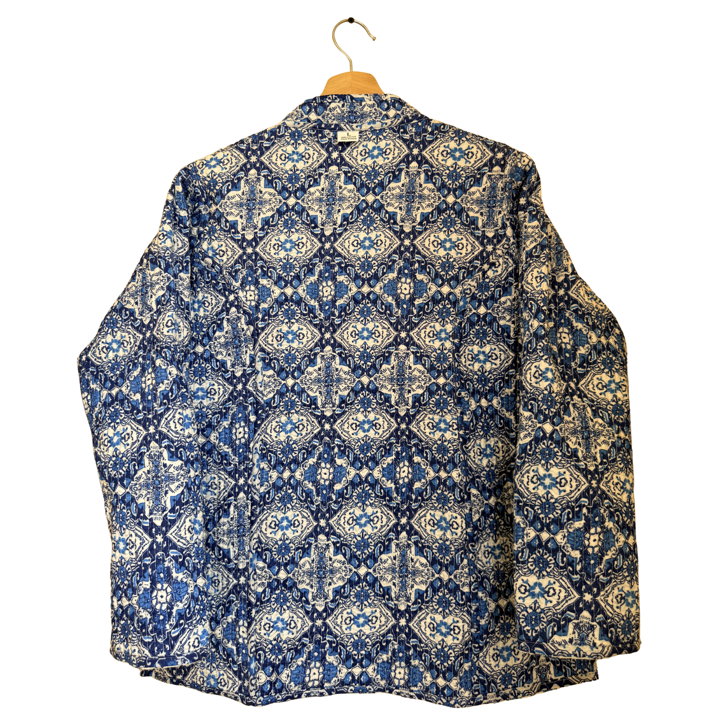 Sky Blue Petals – Long Cotton Quilted Reversible Jacket
