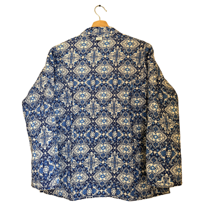Sky Blue Petals – Long Cotton Quilted Reversible Jacket