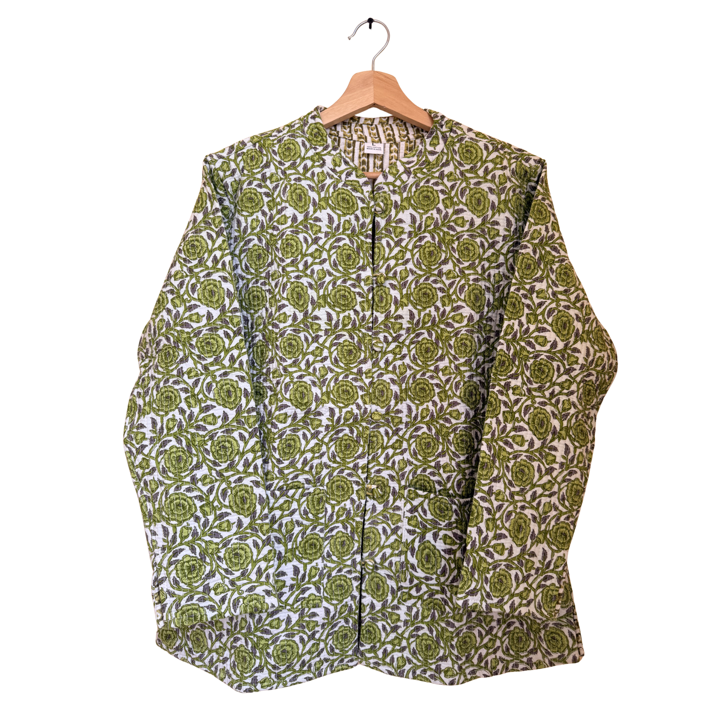 Lush Green Bloom – Long Cotton Quilted Reversible Jacket