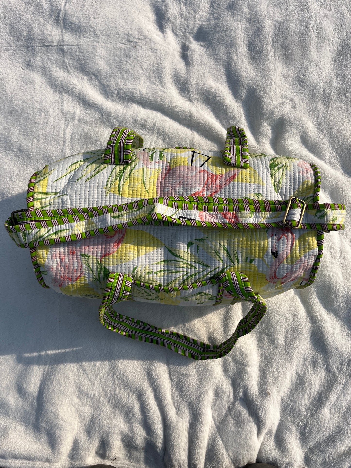 Green White Floral Quilted Cotton Duffle Bag – Lightweight Travel Weekender