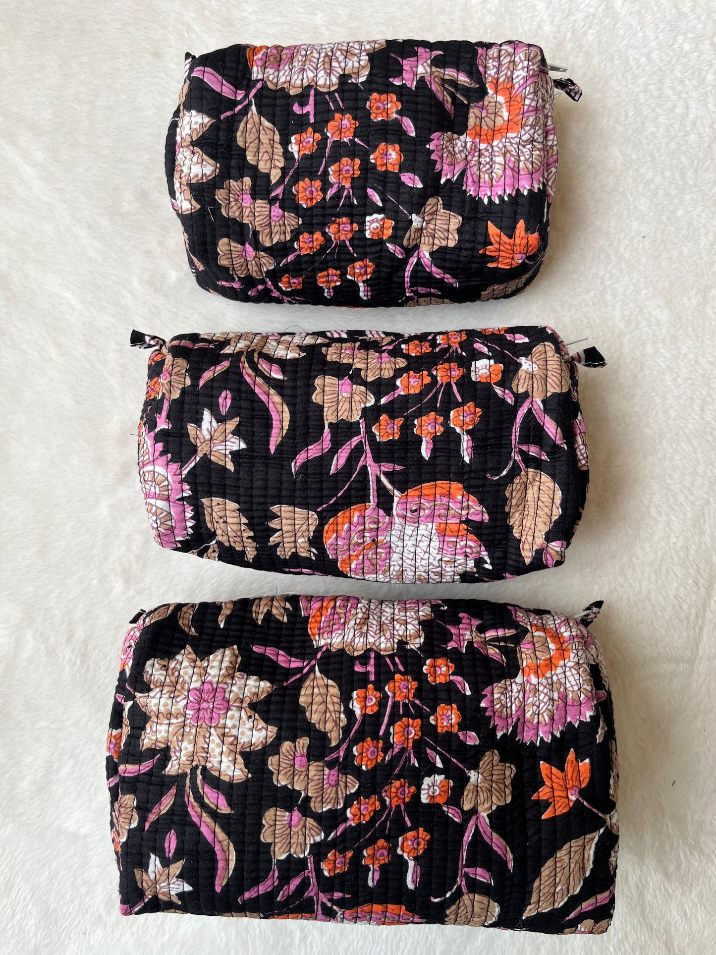 Black Floral Printed Tote & Utility Pouch Set