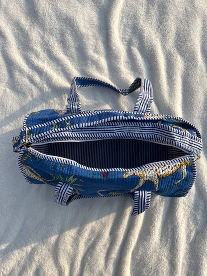 Blue Safari Print Quilted Cotton Duffle Bag – Lightweight Travel Weekender
