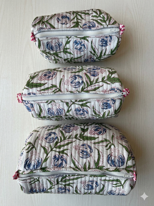 White Green floral – Utility Pouch Pack of 3