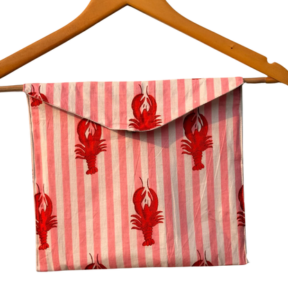 Women’s Orange White Striped Lobster Print Cotton Night Suit Set– Cute Two Piece Pajama Set