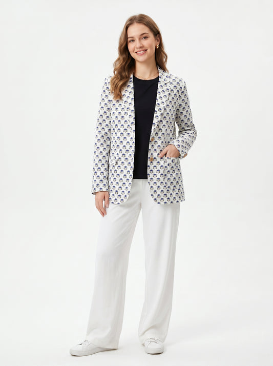 Women’s White Floral Blazer – Bold Statement Tailored Jacket