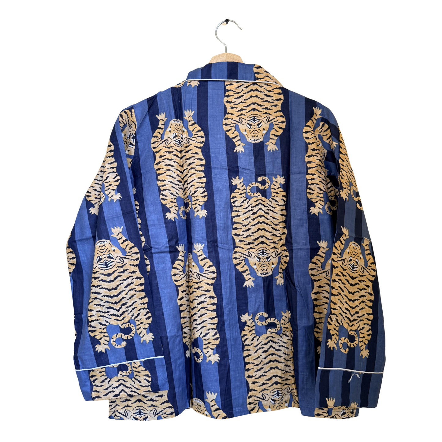Women’s Blue Tibetan TigerPrint Cotton Night Suit Set – Elegant Two Piece Pajama Set