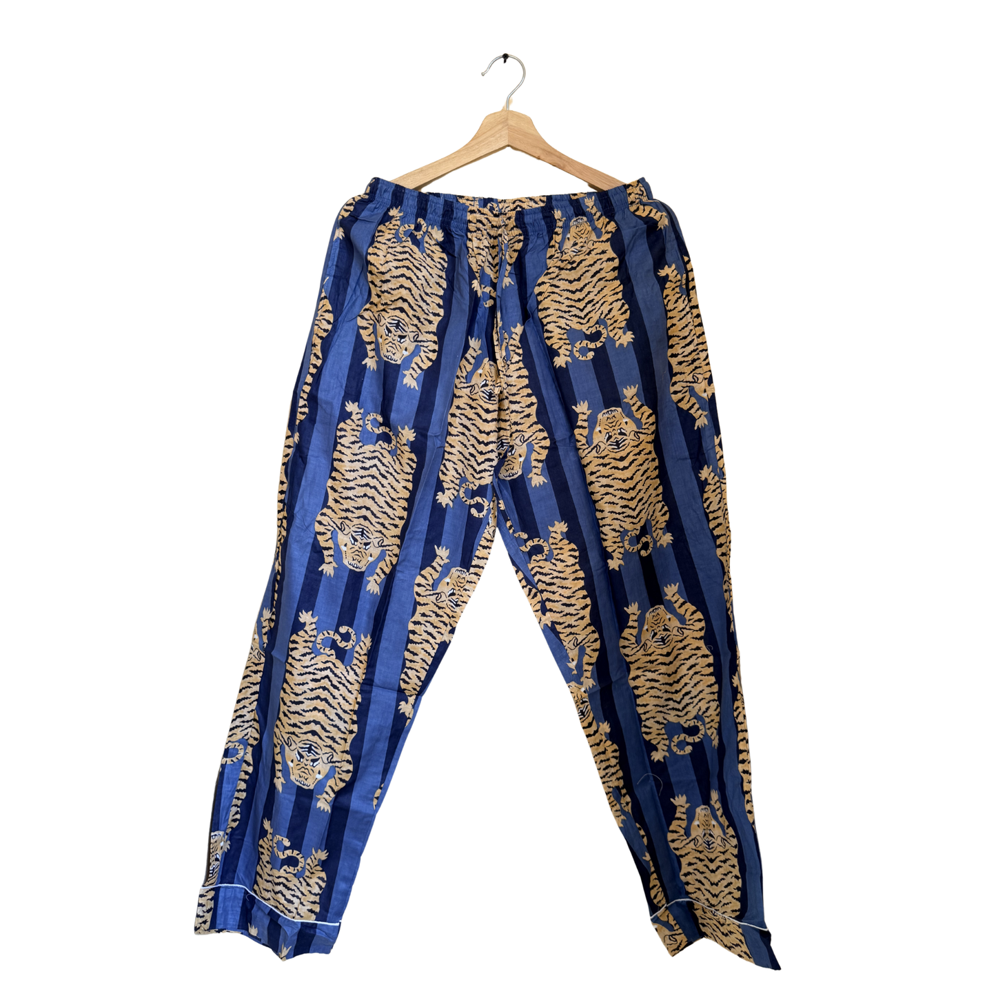 Women’s Blue Tibetan TigerPrint Cotton Night Suit Set – Elegant Two Piece Pajama Set
