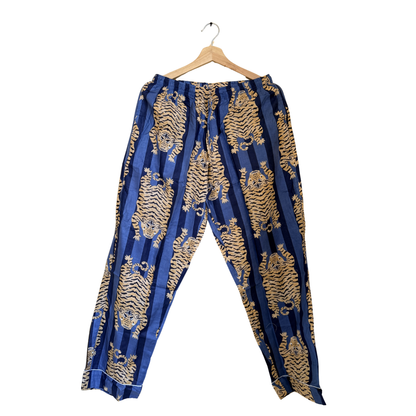 Women’s Blue Tibetan TigerPrint Cotton Night Suit Set – Elegant Two Piece Pajama Set