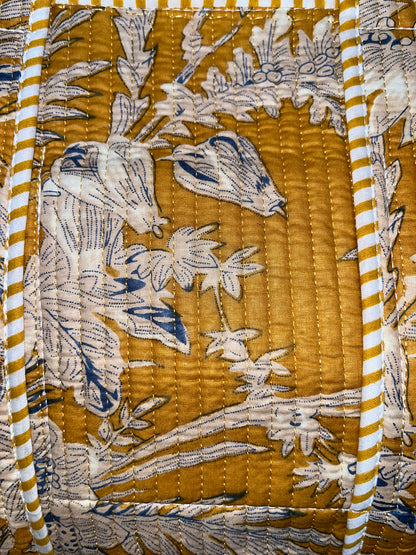Yellow Floral -2 Quilted Mini Tote Bag 10X12
