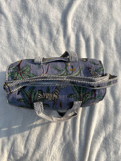 Grey Safari Print Quilted Cotton Duffle Bag – Lightweight Travel Weekender