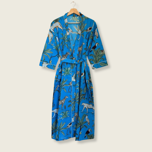 Sky Blue Safari Print – Women’s Cotton Kimono