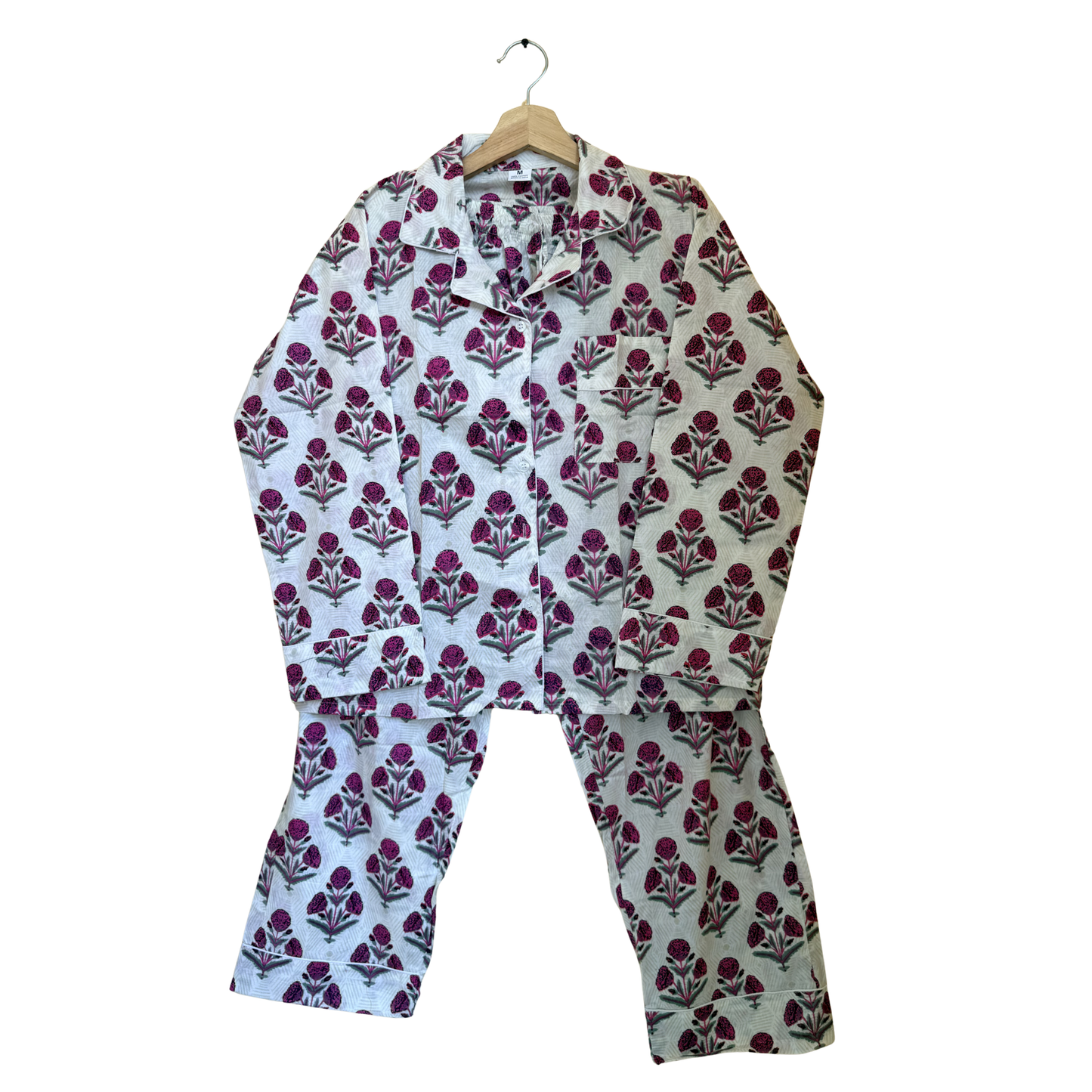 Women’s Mini Red Floral Print Cotton Night Suit Set -Elegant Two Piece Pajama Set