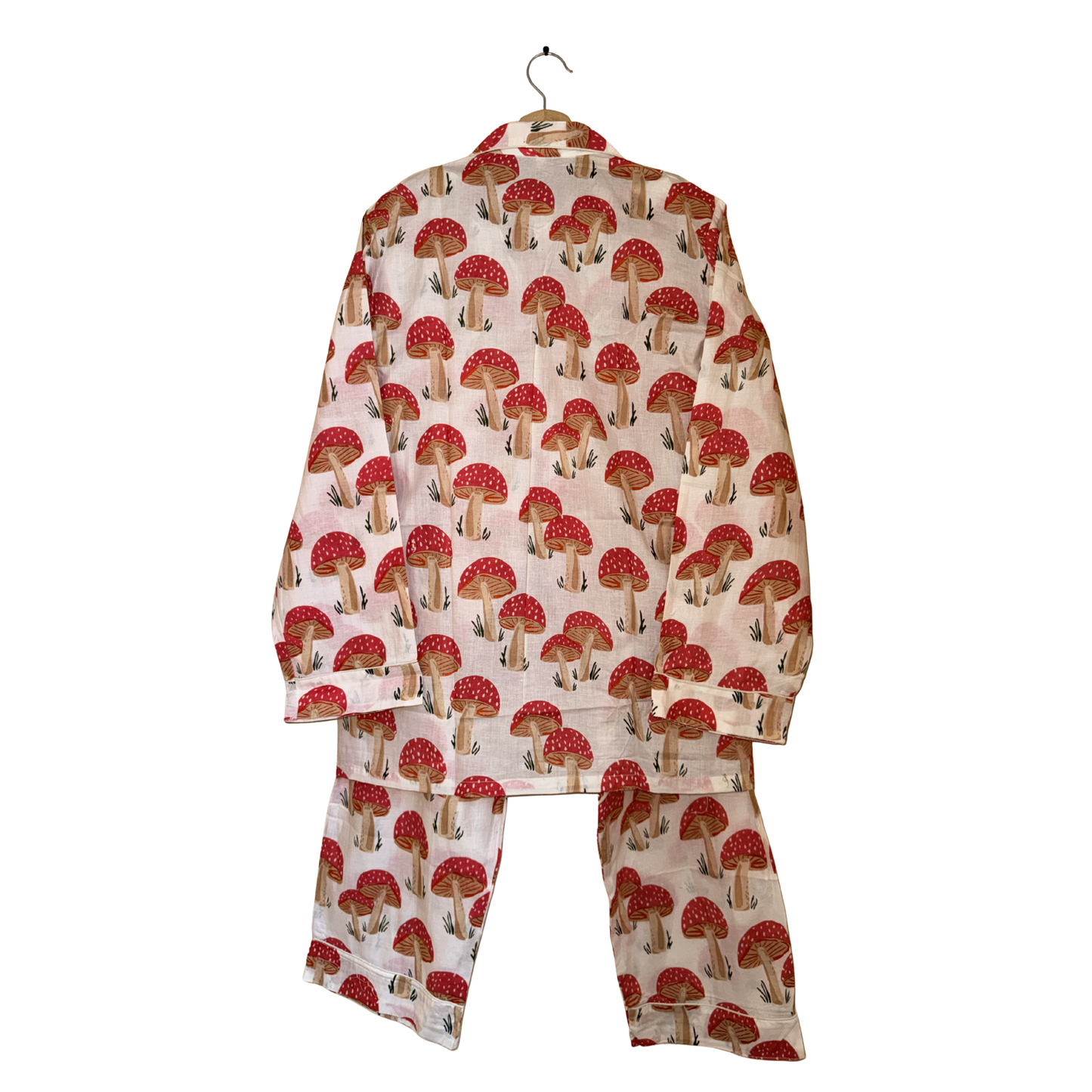 Women's Red Mushroom Print Cotton Night Suit Set – Cute Two Piece Pajama Set