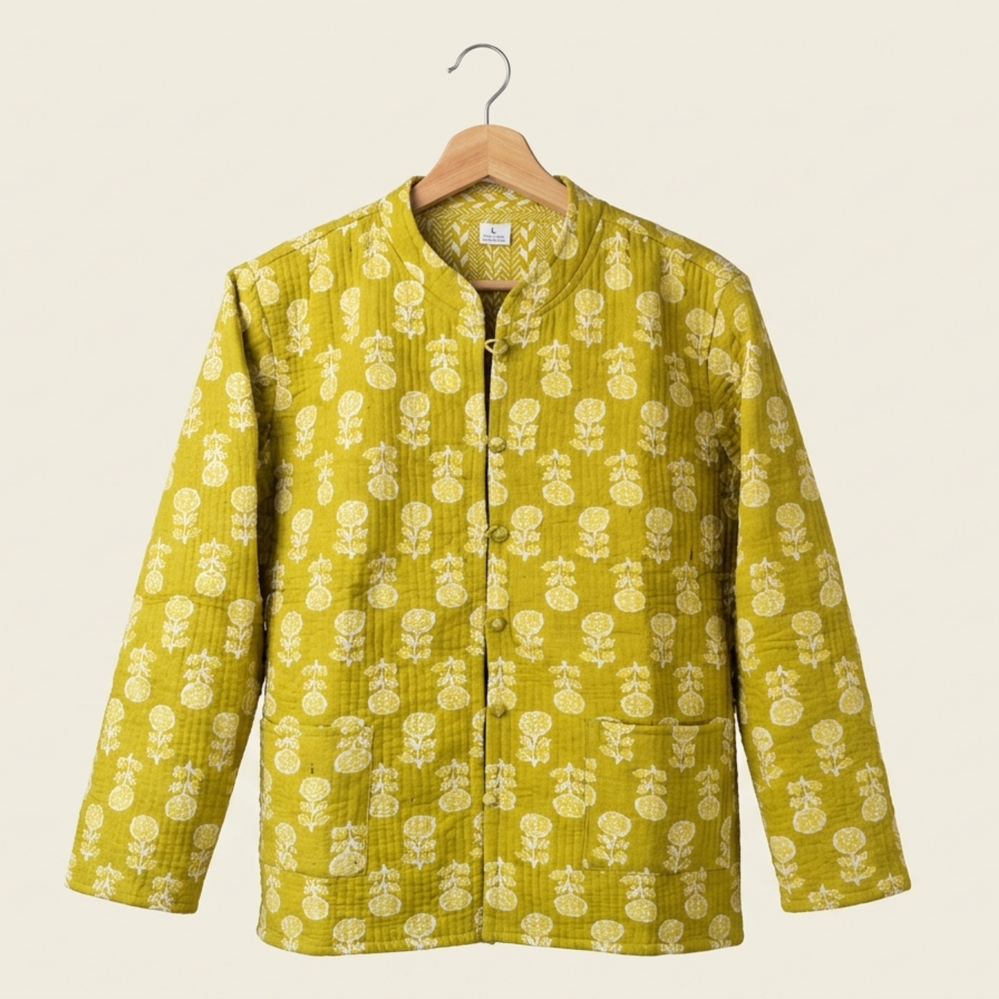 Mustard yellow – Long Cotton Quilted Reversible Jacket