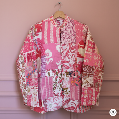 Cotton Candy – Long Patchwork Cotton Quilted Reversible Jacket