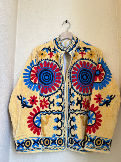 Women's Yellow Suzani Reversible Jacket – Artistic Embroidered Statement Jacket