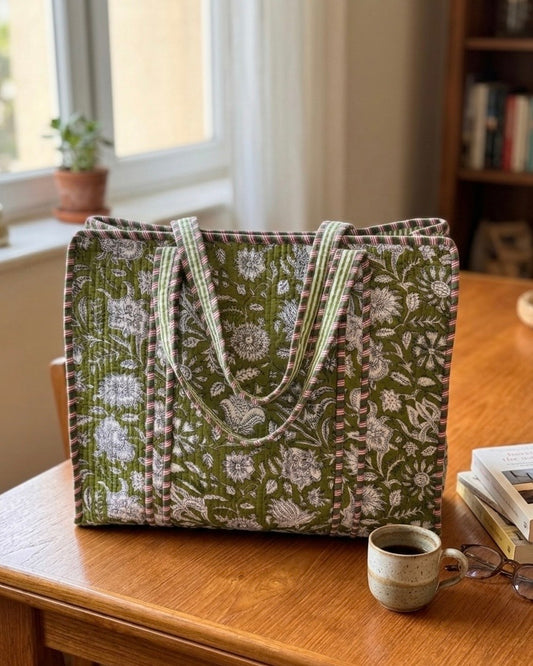 Green Floral – Wander Tote Bag 18x18