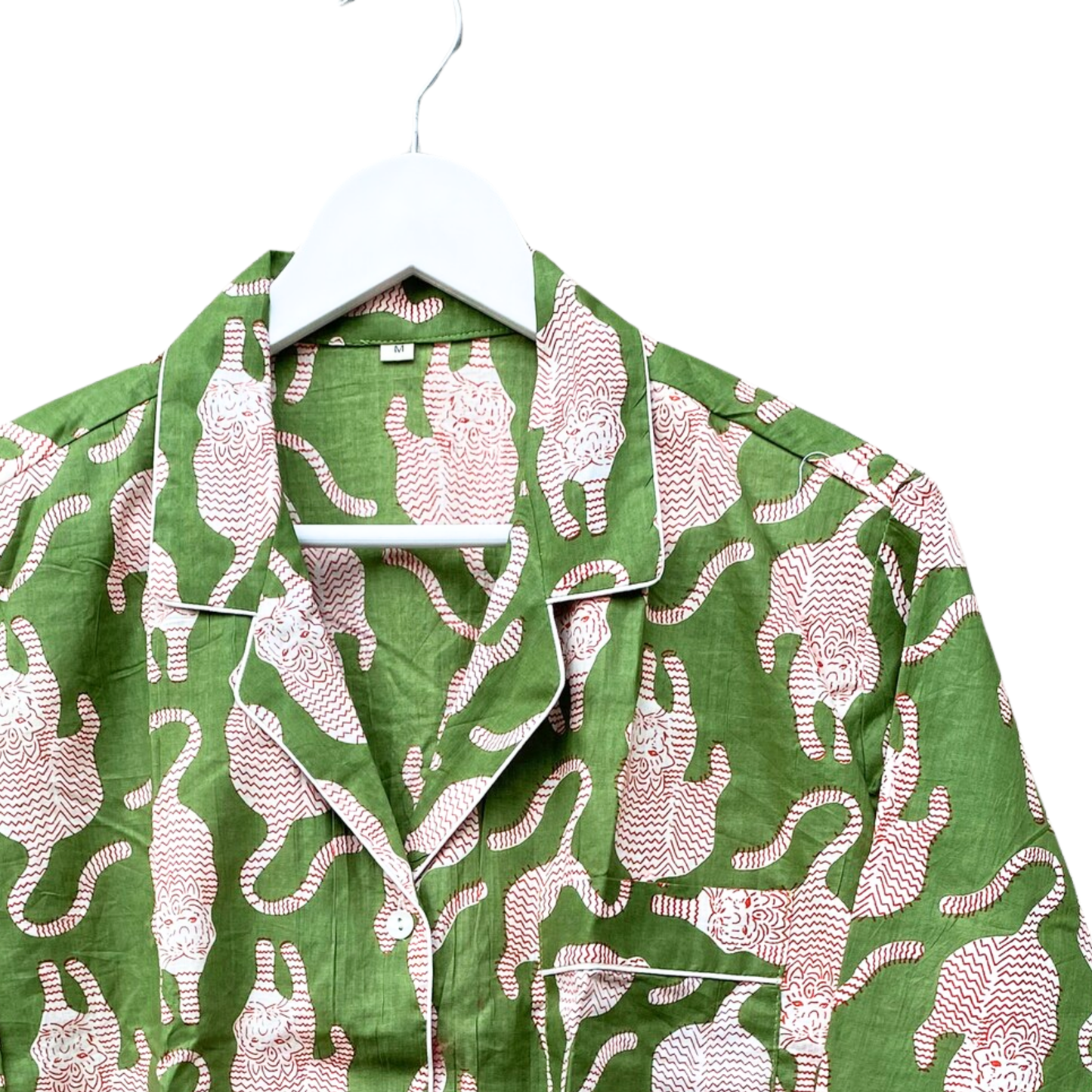 Women’s Garden Green Tiger Print Cotton Night Suit Set - – Elegant Two Piece Pajama Set