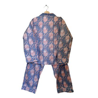 Women’s Grey Royal Tiger Print Cotton Night Suit Set – Elegant Two Piece Pajama Set