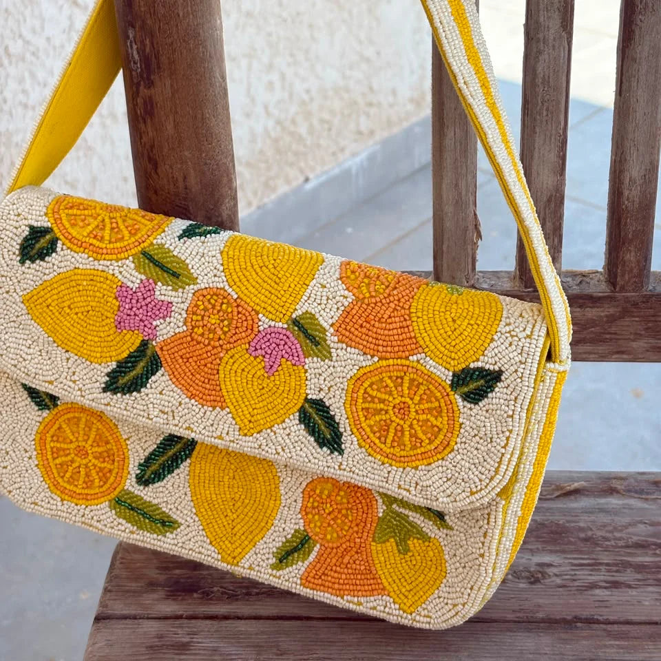Handcrafted Luxury Beaded  Citrus Crush Shoulder Bag