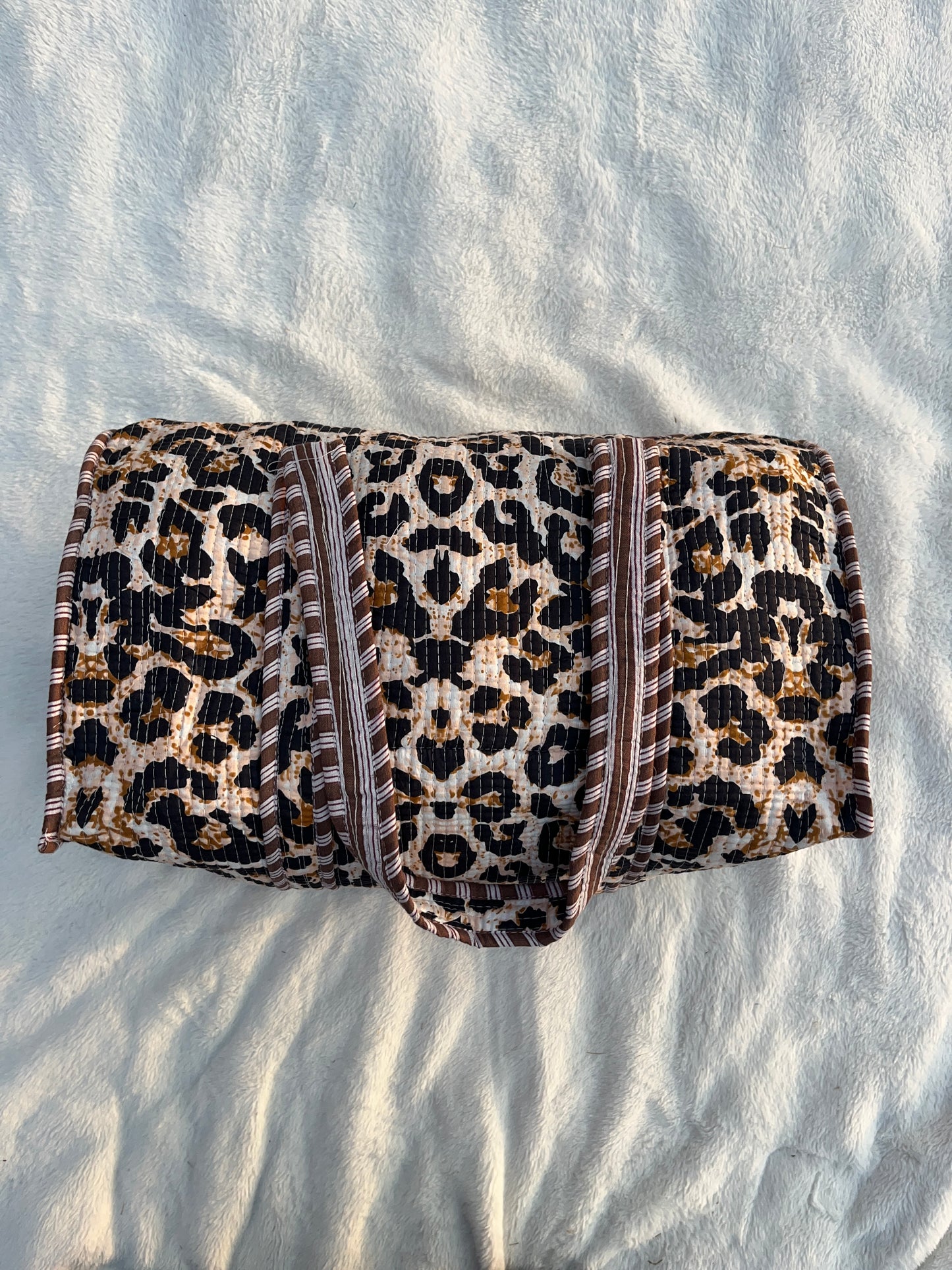 Brown Cheetah print Quilted Cotton Duffle Bag – Lightweight Travel Weekender
