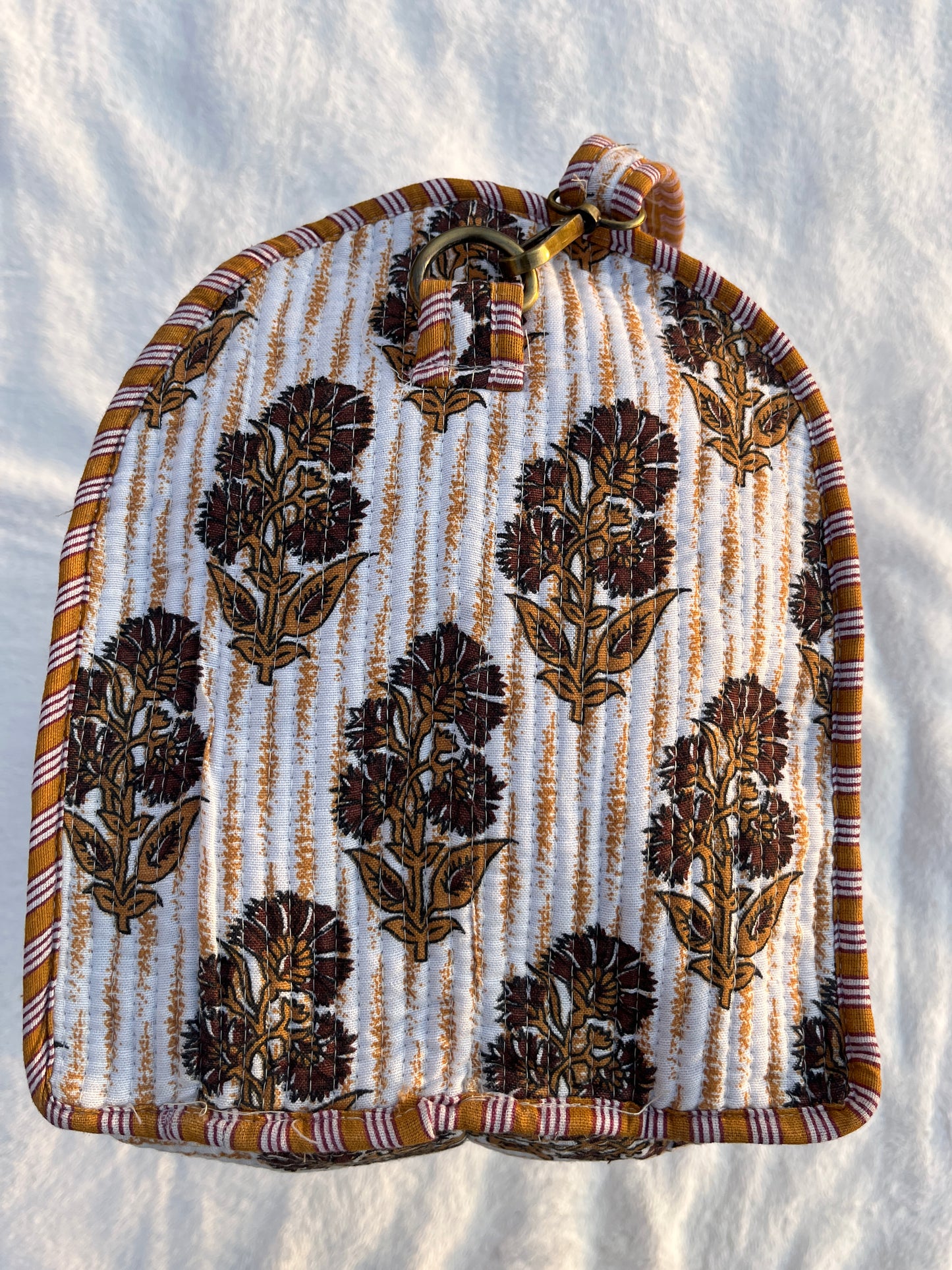 Brown-Orange Floral Print Quilted Cotton Duffle Bag – Lightweight Travel Weekender