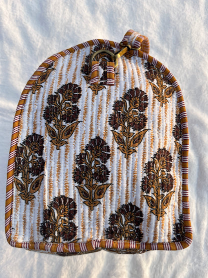 Brown-Orange Floral Print Quilted Cotton Duffle Bag – Lightweight Travel Weekender