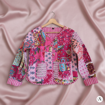 Candy Pink – Patchwork Cotton Quilted Reversible Jacket