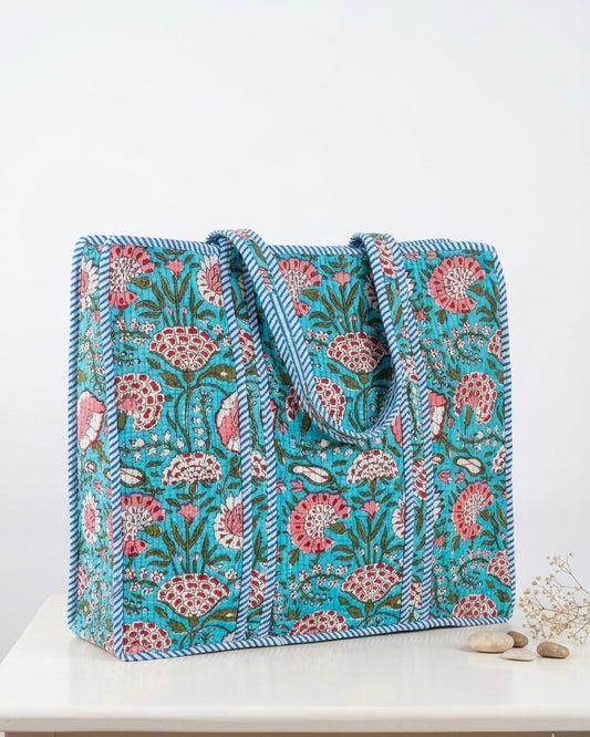 Turquoise Blue Bloom – Wander Tote Bag 18x18