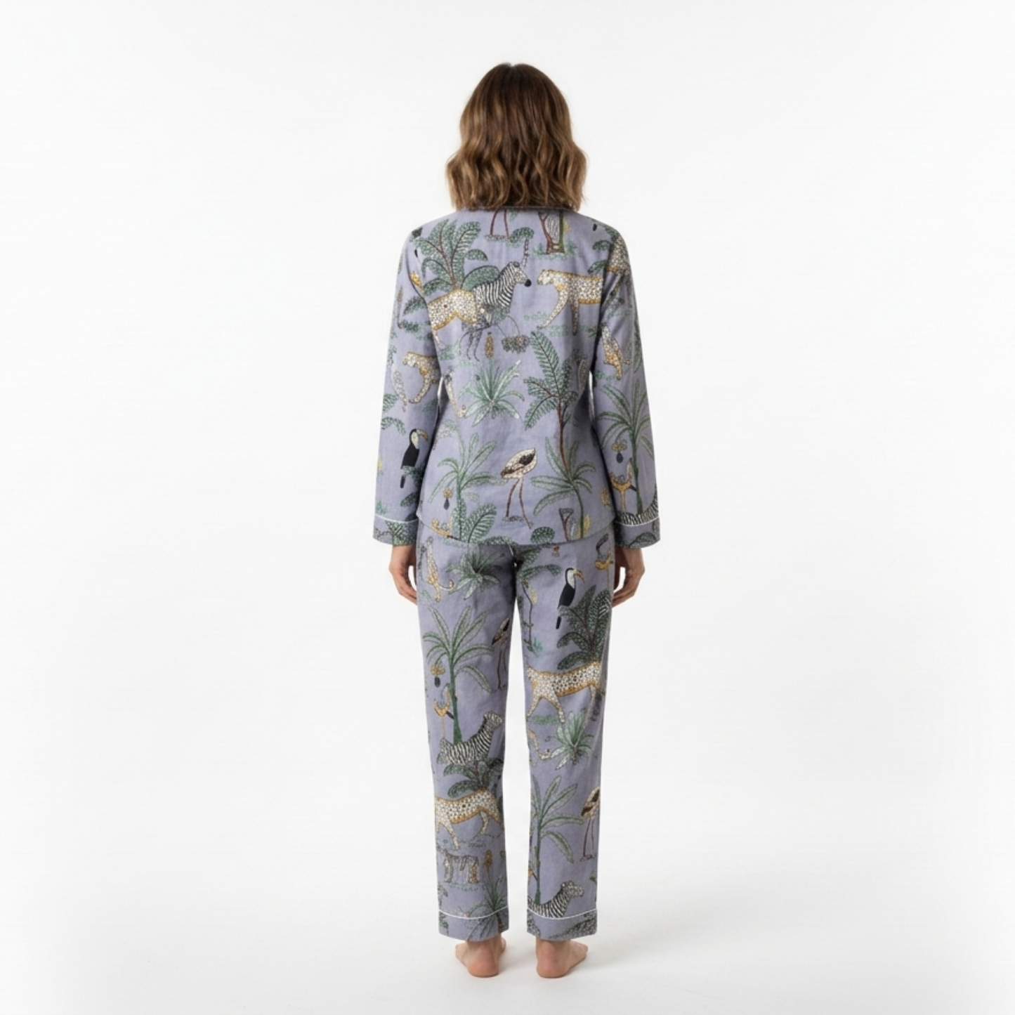 Women's Grey Safari Print Cotton Night Suit Set – Elegant Two Piece Pajama Set