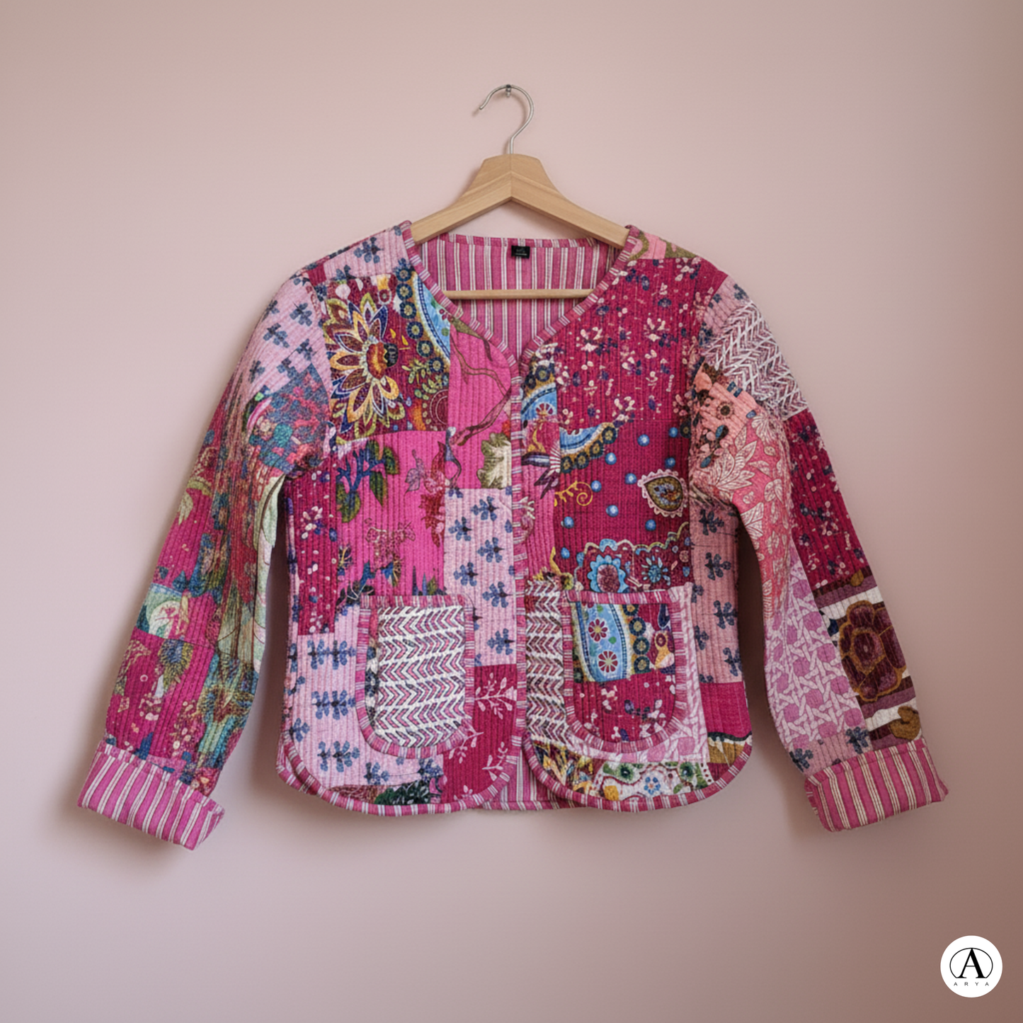 Candy Pink – Patchwork Cotton Quilted Reversible Jacket