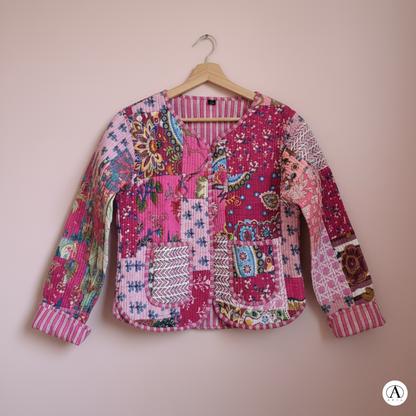 Candy Pink – Patchwork Cotton Quilted Reversible Jacket