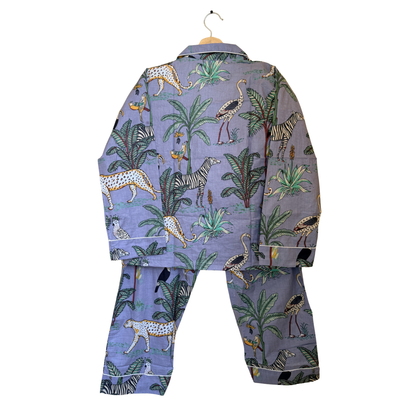 Women's Grey Safari Print Cotton Night Suit Set – Elegant Two Piece Pajama Set