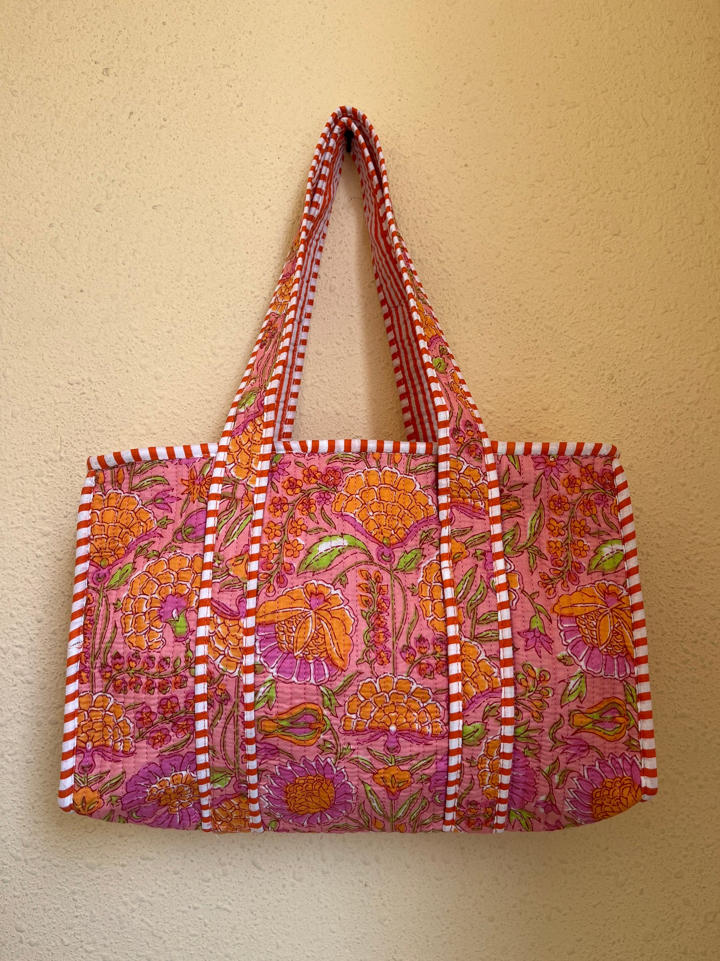 Orange floral Quilted Mini Tote Bag 10X12
