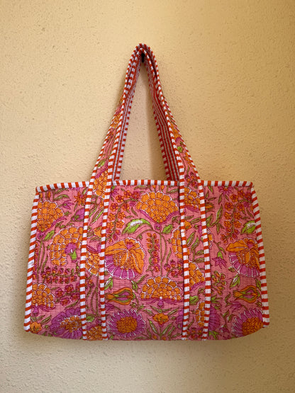 Orange floral Quilted Mini Tote Bag 10X12