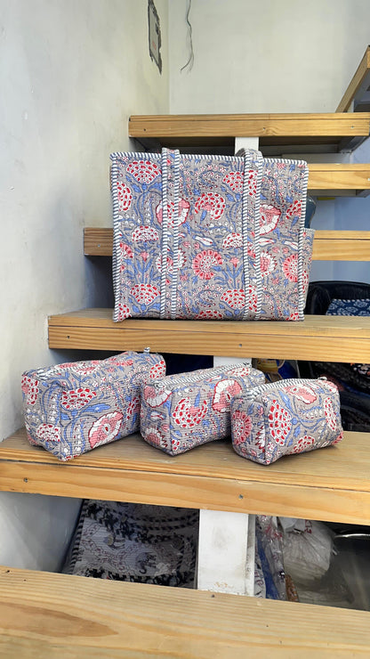 Grey Floral – Tote & 3 Pouch Set