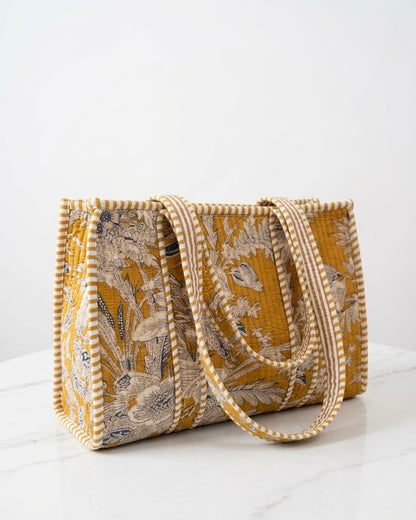 Yellow Floral -2 Quilted Mini Tote Bag 10X12