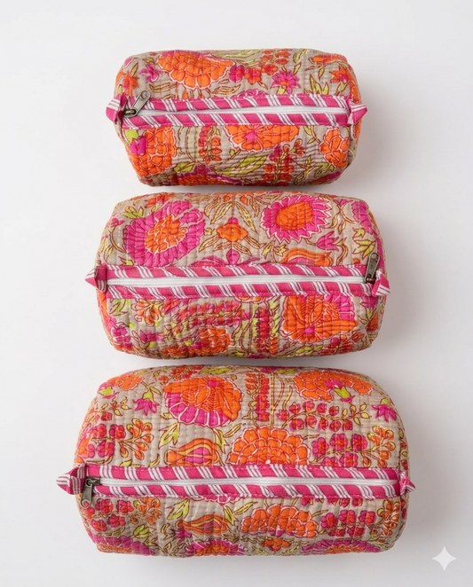 Orange pink floral – Utility Pouch Pack of 3