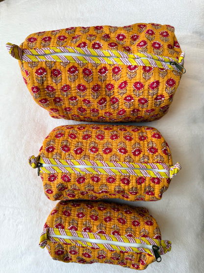 Yellow Red Floral – Utility Pouch Pack of 3