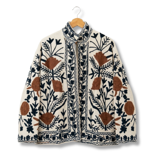 Women's Earth Bloom Suzani Reversible Cotton Jacket – Artistic Embroidered Statement Jacket