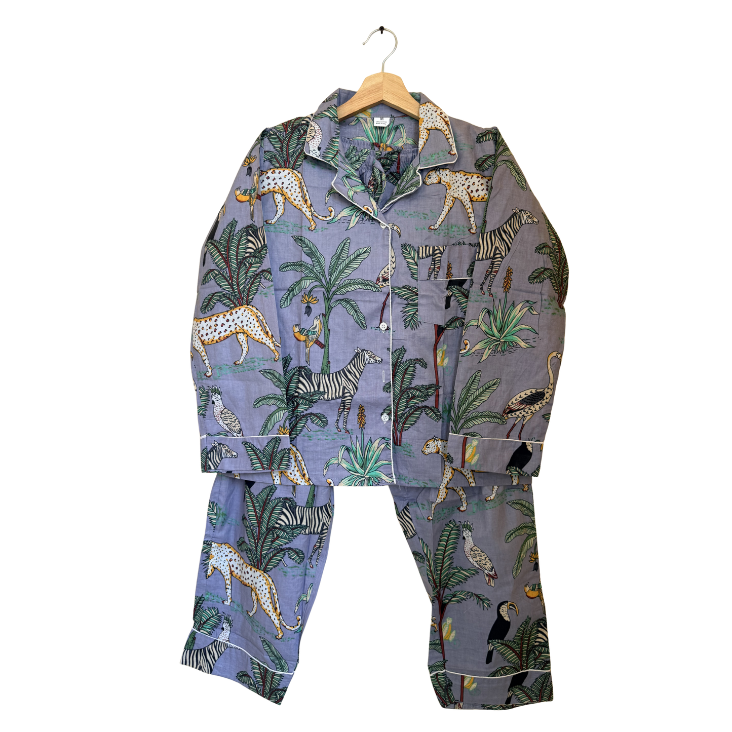 Women's Grey Safari Print Cotton Night Suit Set – Elegant Two Piece Pajama Set