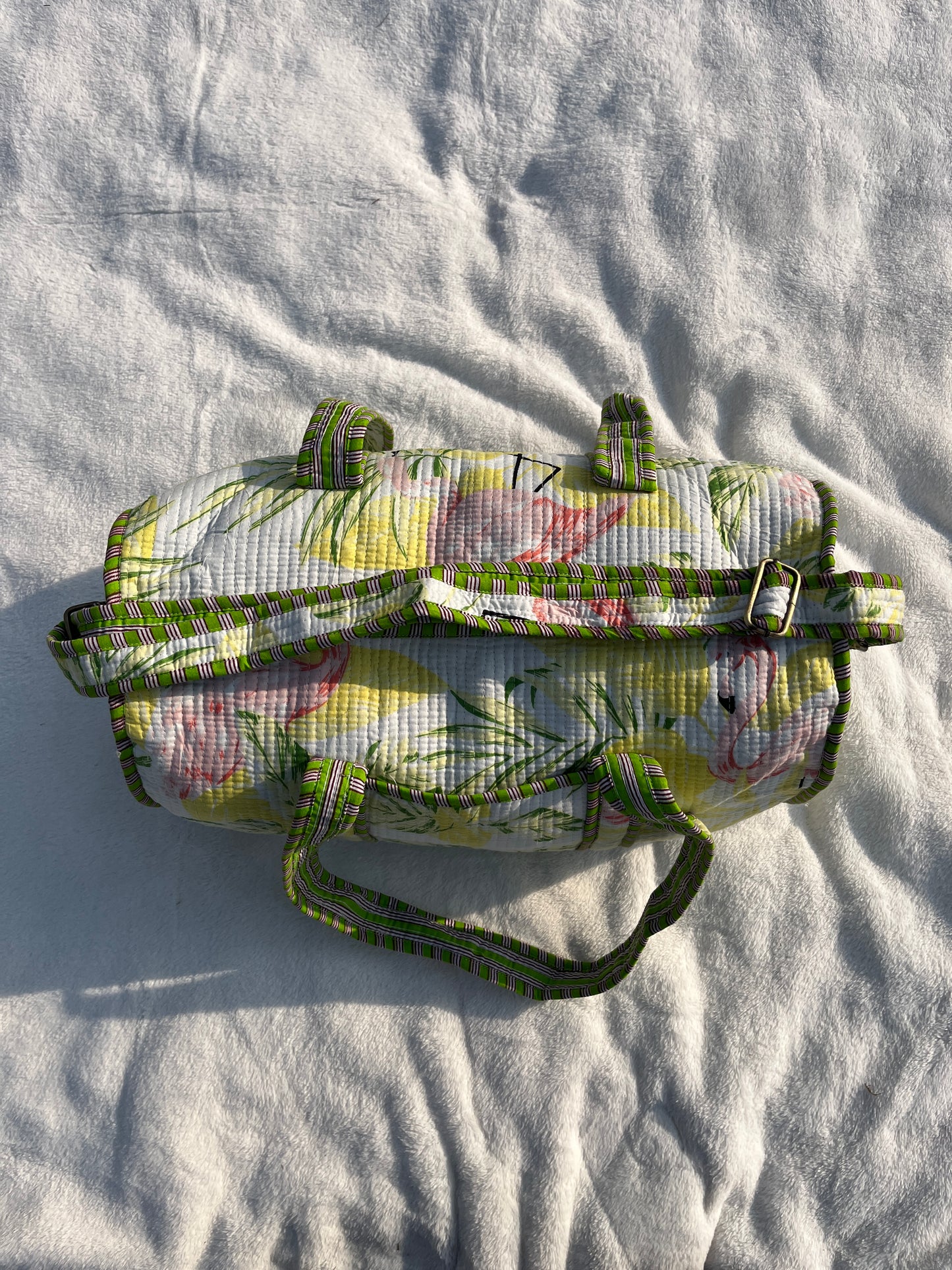 Green White Floral Quilted Cotton Duffle Bag – Lightweight Travel Weekender