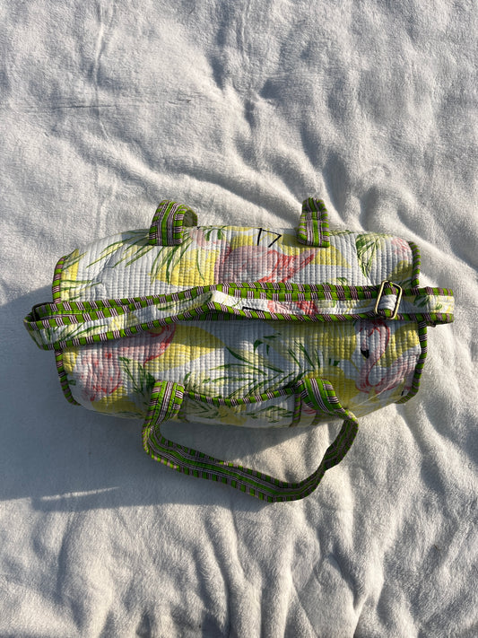 Green White Floral Quilted Cotton Duffle Bag – Lightweight Travel Weekender