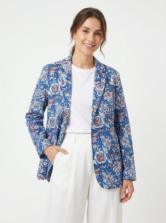 Women’s Blue Floral Blazer – Bold Statement Tailored Jacket